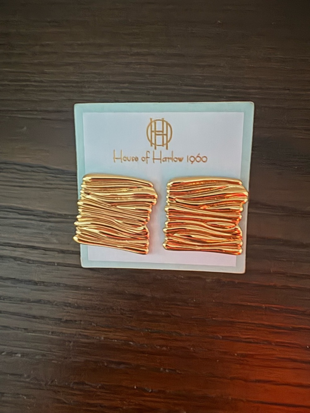 NEW House of Harlow 1960 Gold Textured Square Earrings